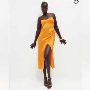Reformation Dress Marguerite Midi Silk in Cantaloupe Orange
